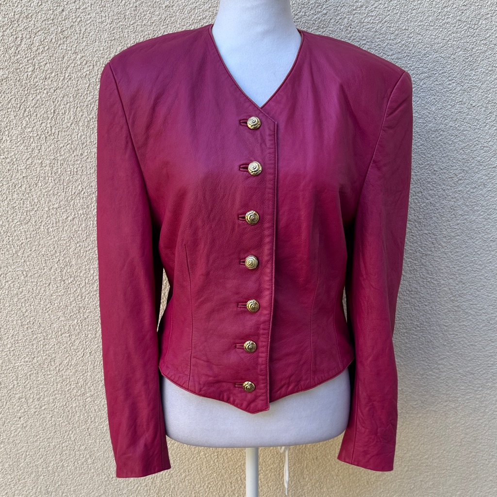 1990 Mondi Hot Pink Button Down Leather Jacket